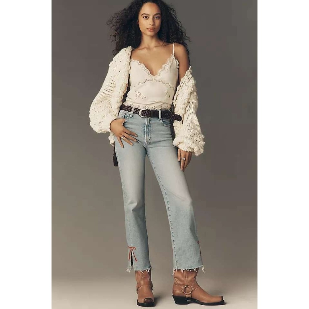 NWT Mother The Rambler Slice Hover Fray Bow Ankle Wide Leg Jeans $288 - Size 24 - Picture 2 of 13